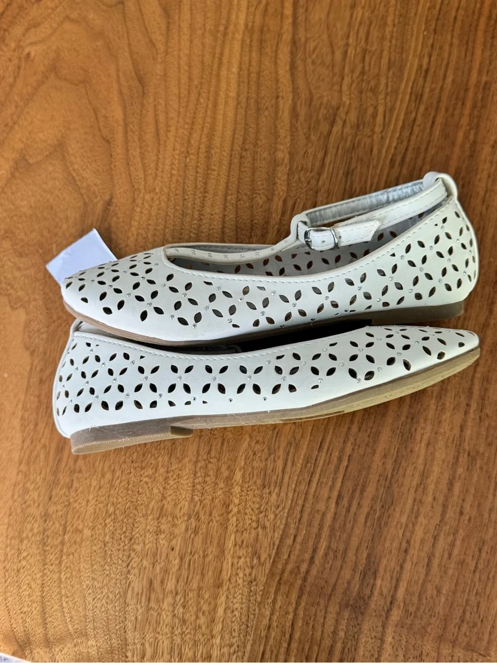 MIA White Laser-Cut T‑Strap Girls' Dress Flats